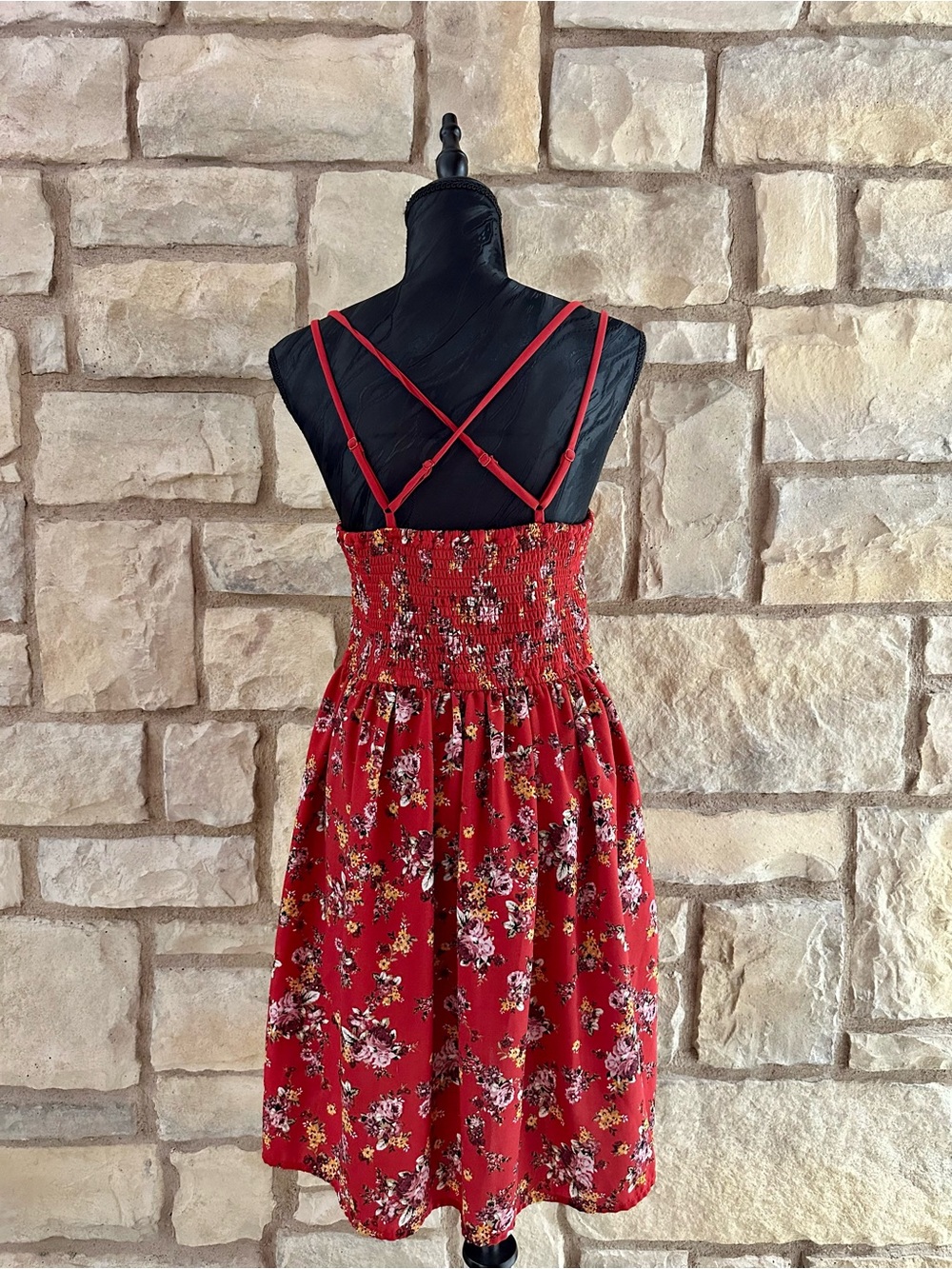 Xhilaration Red Floral Mini Dress with Double Spaghetti Straps - Picture 2 of 2